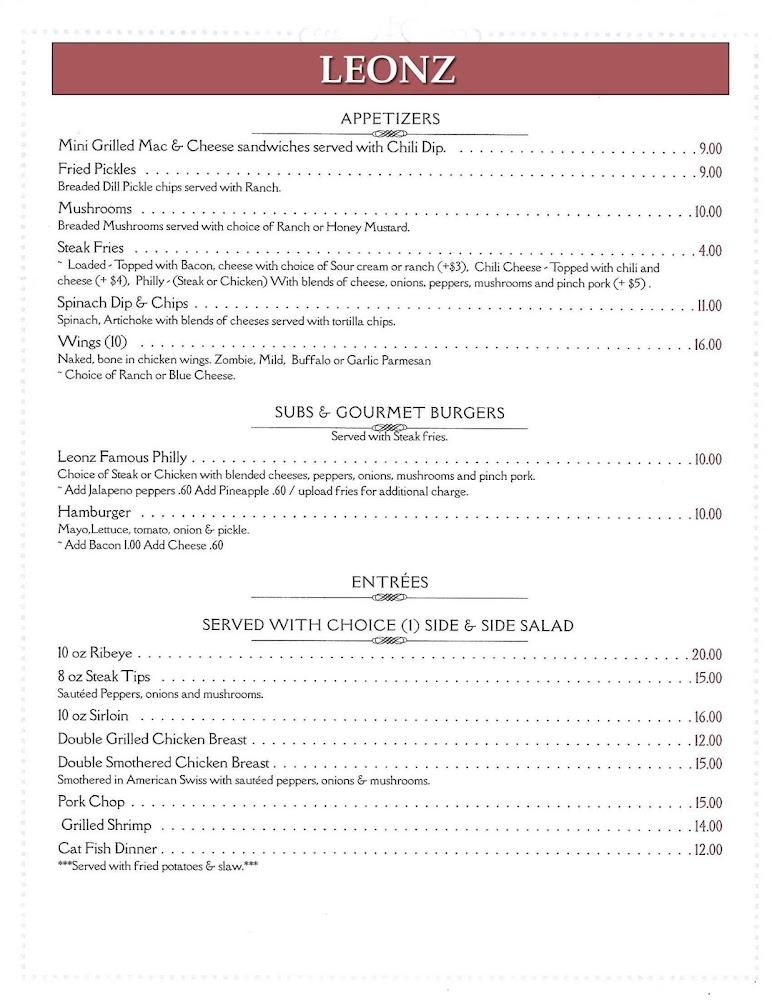 Leonz House of Steak and Subs Menu image 1